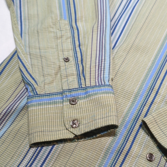 J. Garcia Men's Casual Shirt - Green and Blue Stripes - Picture 2 of 10